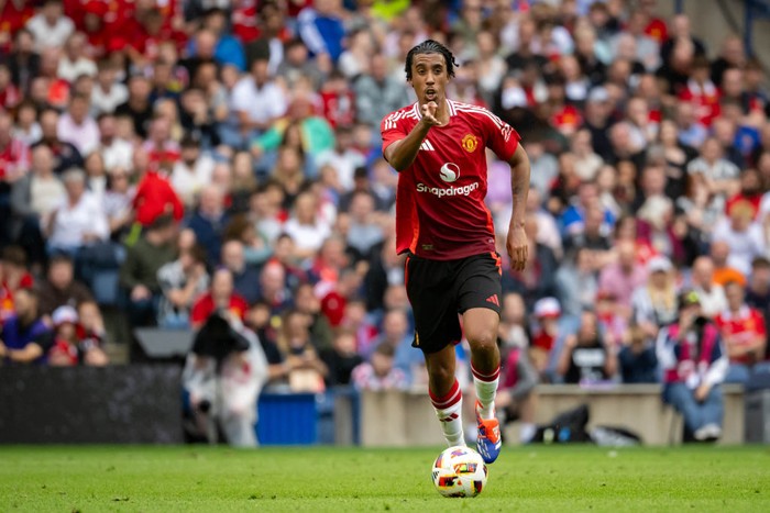 EDINBURGH, SCOTLAND - JULY 20: Leny Yoro of Manchester United in action during a pre-season friendly match between Manchester United v Glasgow Rangers at Murrayfield Stadium on July 20, 2024 in Edinburgh, Scotland. (Photo by Ash Donelon/Manchester United via Getty Images)