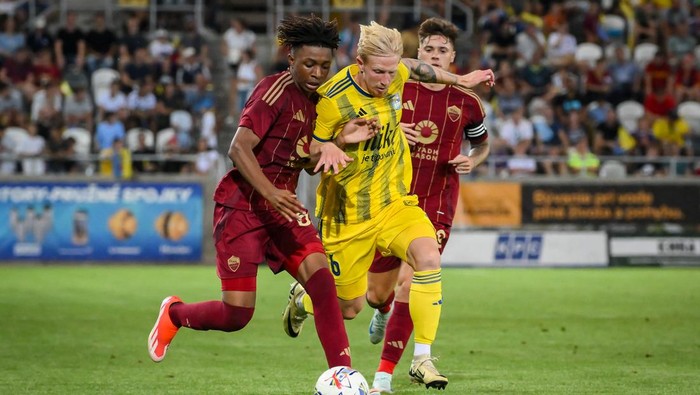KOSICE, SLOVAKIA - JULY 22: Buba Sangare of AS Roma in action during the Pre-season Friendly match between Kosice and AS Roma at Kosicka Futbalova Arena on July 22, 2024 in Kosice, Slovakia.  (Photo by Fabio Rossi/AS Roma via Getty Images)