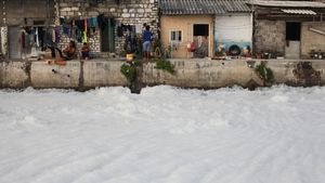 Penampakan Sungai Kalisari Surabaya Diselimuti Busa