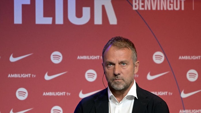Soccer Football - FC Barcelona present new coach Hansi Flick - Camp Nou, Barcelona, Spain - July 25, 2024 New FC Barcelona coach Hansi Flick during the presentation REUTERS/Lorena Sopena