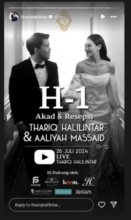 Tanggal pernikahan Thariq Halilintar dan Aaliyah Massaid