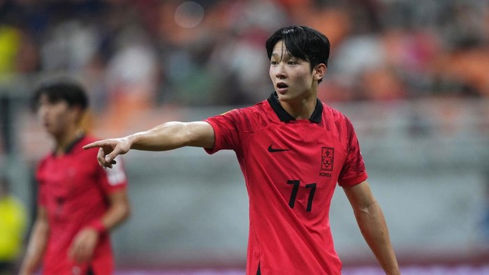 JAKARTA, INDONESIA - NOVEMBER 15: Yang Minhyeok of Korea Republic reacts during the Group E match between France and Korea Republic during the FIFA U-17 World Cup at Jakarta International Stadium on November 15, 2023 in Jakarta, Indonesia. (Photo by Alex Caparros - FIFA/FIFA via Getty Images)