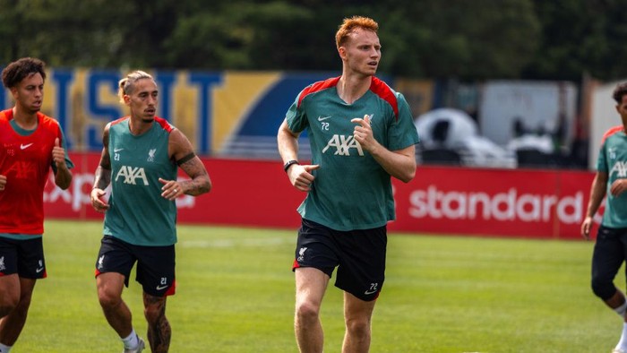 PITTSBURGH, PENNSYLVANIA - JULY 24: Sepp Van den Berg of Liverpool during a pre-season training session at the UPMC Rooney Sports Complex on July 24, 2024 in Pittsburgh, Pennsylvania.  (Photo by Nikki Dyer - LFC/Liverpool FC via Getty Images)