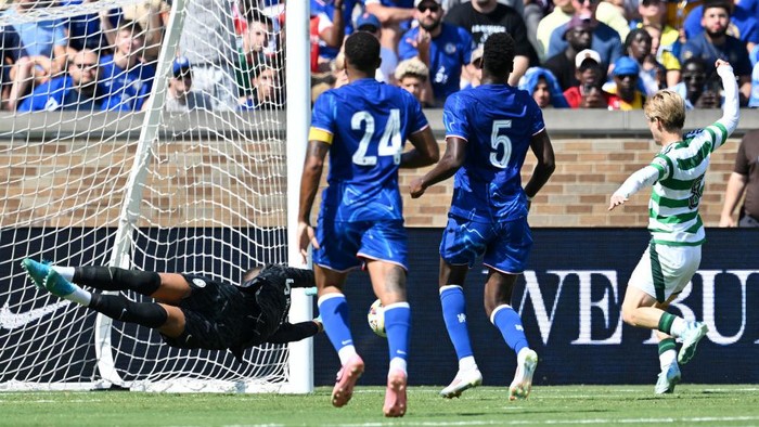 SOUTH BEND, INDIANA - JULY 27: Robert Sanchez of Chelsea saves an attempt at goal during the Pre-Season Friendly match between Chelsea FC and Celtic at Notre Dame Stadium on July 27, 2024 in South Bend, Indiana. (Photo by Darren Walsh/Chelsea FC via Getty Images)