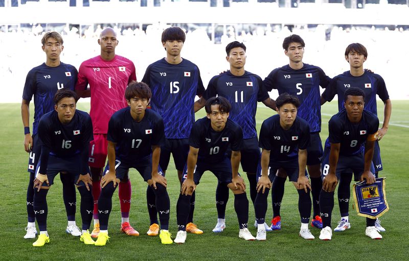 Paris 2024 Olympics - Football - Men's Group D - Israel vs Japan - La Beaujoire Stadium, Nantes, France - July 30, 2024. Mao Hosoya of Japan celebrates scoring their first goal. REUTERS/Stephane Mahe