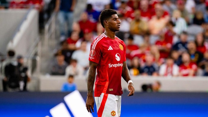  Marcus Rashford of Manchester United in action during a pre-season friendly match between Manchester United v Real Betis at Snapdragon Stadium on July 31, 2024 in San Diego, California. (Photo by Ash Donelon/Manchester United via Getty Images)