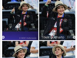 Foto: Gaya Titiek Soeharto Dukung Gregoria Mariska di Olimpiade 2024 Paris