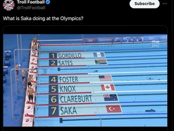 Ada nama Saka di arena renang Olimpiade 2024. Foto: dok. Internet/X (Twitter)