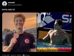 Nah, ini Saka asli yang tampil di perlombaan renang Olimpiade 2024. Namanya Berke Saka, atlet Turki. Kebetulan saja nama belakangnya sama dengan Bukayo Saka. Foto: dok. Internet/X (Twitter)