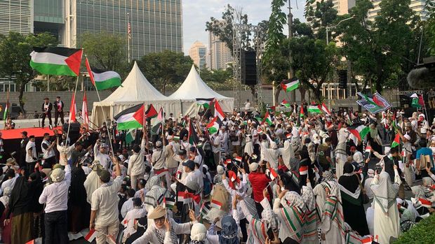 Aksi bela Palestina di depan Kedubes AS (Mulia/detikcom)