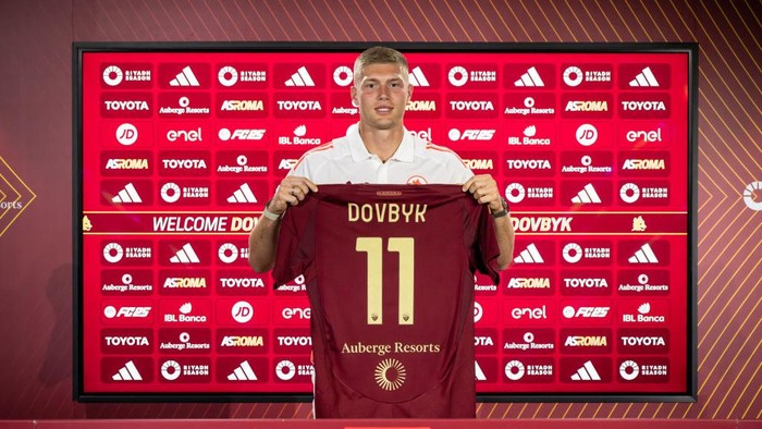 ROME, ITALY - AUGUST 02: AS Roma new Signing Artem Dovbyk during is first day at Centro Sportivo Fulvio Bernardini on August 02, 2024 in Rome, Italy. (Photo by Fabio Rossi/AS Roma via Getty Images)