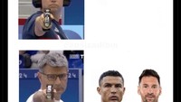 Nah, meme ini bak melerai dengan menempatkan Ronaldo dan Messi secara berdampingan. Foto: dok. Internet/X (Twitter)