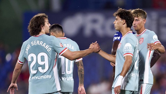 GETAFE, SPAIN - AUGUST 03: Joao Felix of Atletico de Madrid  celebrates after scoring his teams second goal during the Pre-Season Friendly match between Getafe CF and Atletico de Madrid at Coliseum on August 03, 2024 in Getafe, Spain. (Photo by Mateo Villalba/Getty Images)