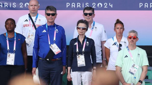 PARIS, FRANCE - JULY 30: Princess Anne, Princess Royal looks on during the Men's Pool A match between Great Britain and Netherlands on day four of the Olympic Games Paris 2024 at Stade Yves Du Manoir on July 30, 2024 in Paris, France. (Photo by Pascal Le Segretain/Getty Images)