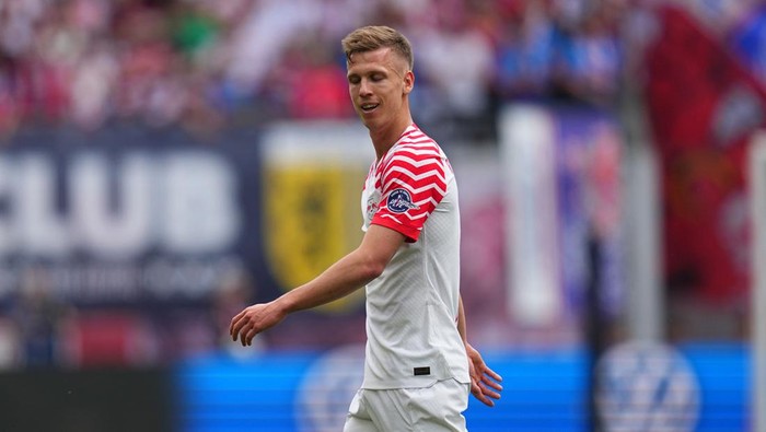 LEIPZIG, GERMANY - APRIL 27: Dani Olmo of RB Leipzig looks on during the Bundesliga match between RB Leipzig and Borussia Dortmund at Red Bull Arena on April 27, 2024 in Leipzig, Germany. (Photo by Ulrik Pedersen/DeFodi Images via Getty Images)