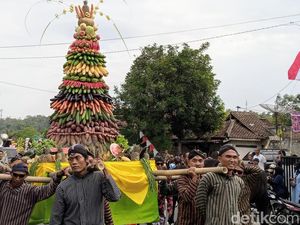Serunya Warga Trirejo Purworejo Berebut Gunungan di Rampakan Merti Desa