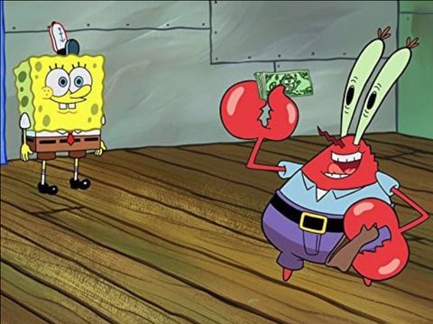 Tom Kenny sebagai SpongeBob dan Clancy Brown sebagai Mr. Krabs dalam episode Kenny the Cat/Yeti Krabs Patty SpongeBob SquarePants (1999). (Nickelodeon Animation Studio via IMDb)