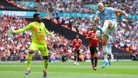 Teranyar di Community Shield pada Sabtu (10/8) kontra Manchester United, Erling Haaland gagal bikin gol. Meski, dirinya sukses jadi algojo di babak adu penalti (Reuters)