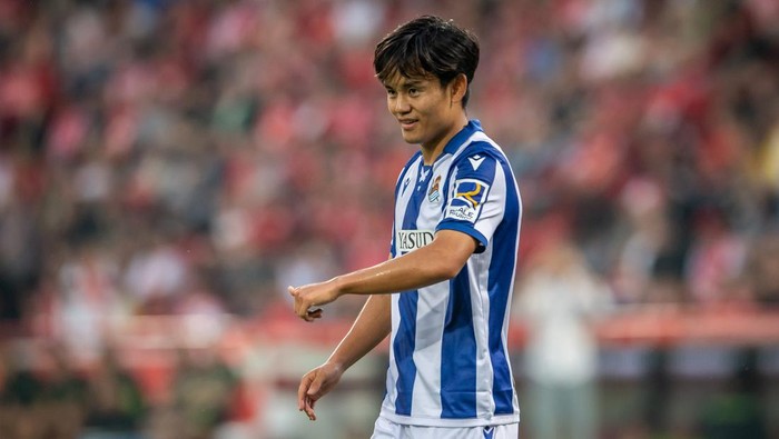 BERLIN, GERMANY - AUGUST 09: Takefusa Kubo of Real Sociedad during the pre-season friendly match between 1. FC Union Berlin and Real Sociedad at An der Alten Foersterei on August 09, 2024 in Berlin, Germany. (Photo by Luciano Lima/Getty Images)
