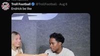 Fans mengolok-olol Endrick dengan cara lain. Mereka menjadikan bahan interviewnya sebagai meme, seperti yang satu ini ketika Endrick memberi jawaban pesta terakhir yang diikutinya adalah Boston Tea Party tahun 1773. (Foto: Twitter)