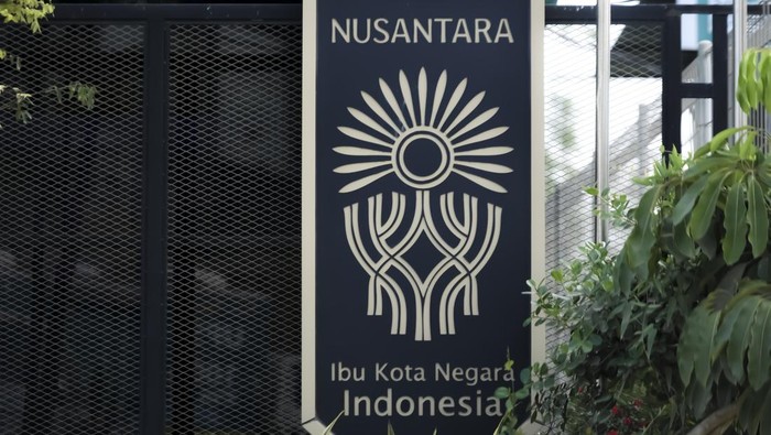Pondasi Kehidupan Ibu Kota Nusantara Istana Negara dan Istana Garuda terlihat dari Sumbu Kebangsaan IKN, Penajam Paser Utara, Kalimantan Timur.