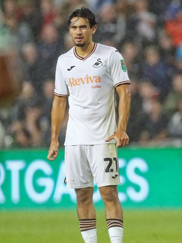  Nathan T-Joe-On of Swansea City in action during the Carabao Cup match between Swansea City and Gillingham at the Swansea.com Stadium on August 13, 2024 in Swansea, Wales. (Photo by Athena Pictures/Getty Images)