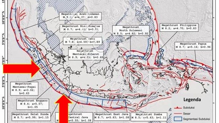 Peta zona megathrust di Indonesia