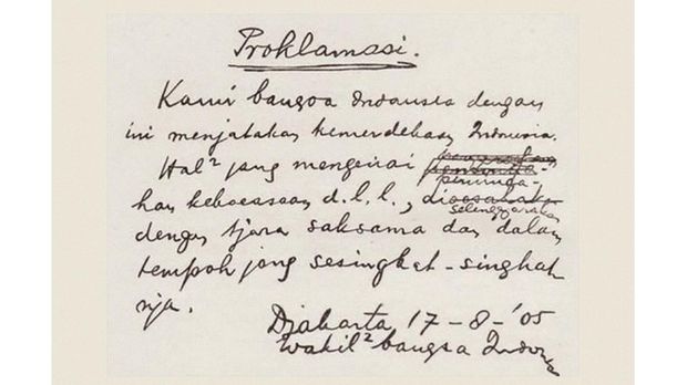 Teks proklamasi tulisan tangan Soekarno.