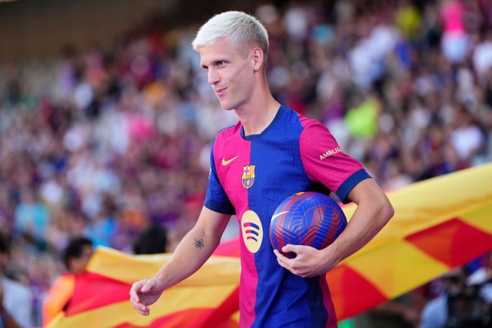 Dani Olmo attacking midfieldof Barcelona and Spain during the Joan Gmaper Trophy match between FC Barcelona and AS Monaco at Estadi Olimpic Lluis Companys on August 12, 2024 in Barcelona, Spain. (Photo by Jose Breton/Pics Action/NurPhoto via Getty Images)