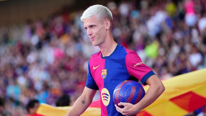 Dani Olmo attacking midfieldof Barcelona and Spain during the Joan Gmaper Trophy match between FC Barcelona and AS Monaco at Estadi Olimpic Lluis Companys on August 12, 2024 in Barcelona, Spain. (Photo by Jose Breton/Pics Action/NurPhoto via Getty Images)