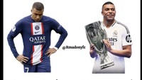 Ledekan ke arah PSG, merujuk pada fakta bahwa Mbappe langsung dapat piala di Real Madrid. Foto: dok. Internet/X (Twitter)