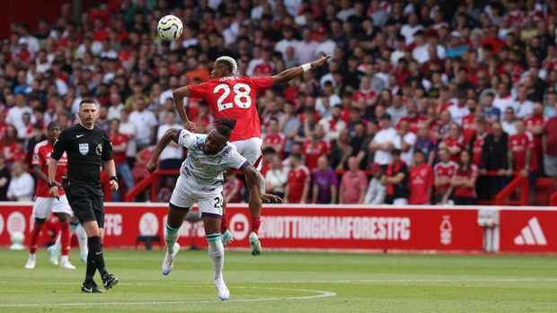   AFC Bournemouth's Antoine Semenyo is fouled by Nottingham Forest's Danilo, both players are injured,Danilo having to leave the pitch during the Premier League match between Nottingham Forest FC and AFC Bournemouth at City Ground on August 17, 2024 in Nottingham, England. (Photo by Stephen White - CameraSport via Getty Images)