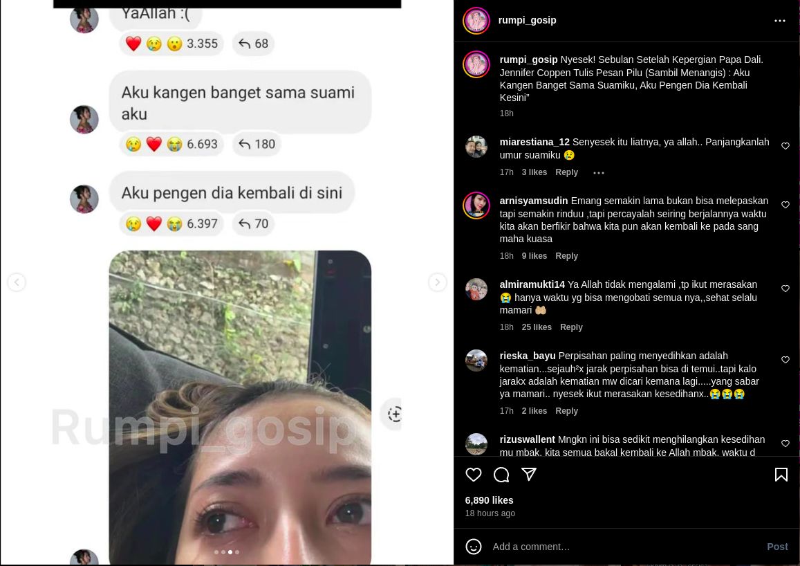 Unggahan Kerinduan Jennifer Coppen