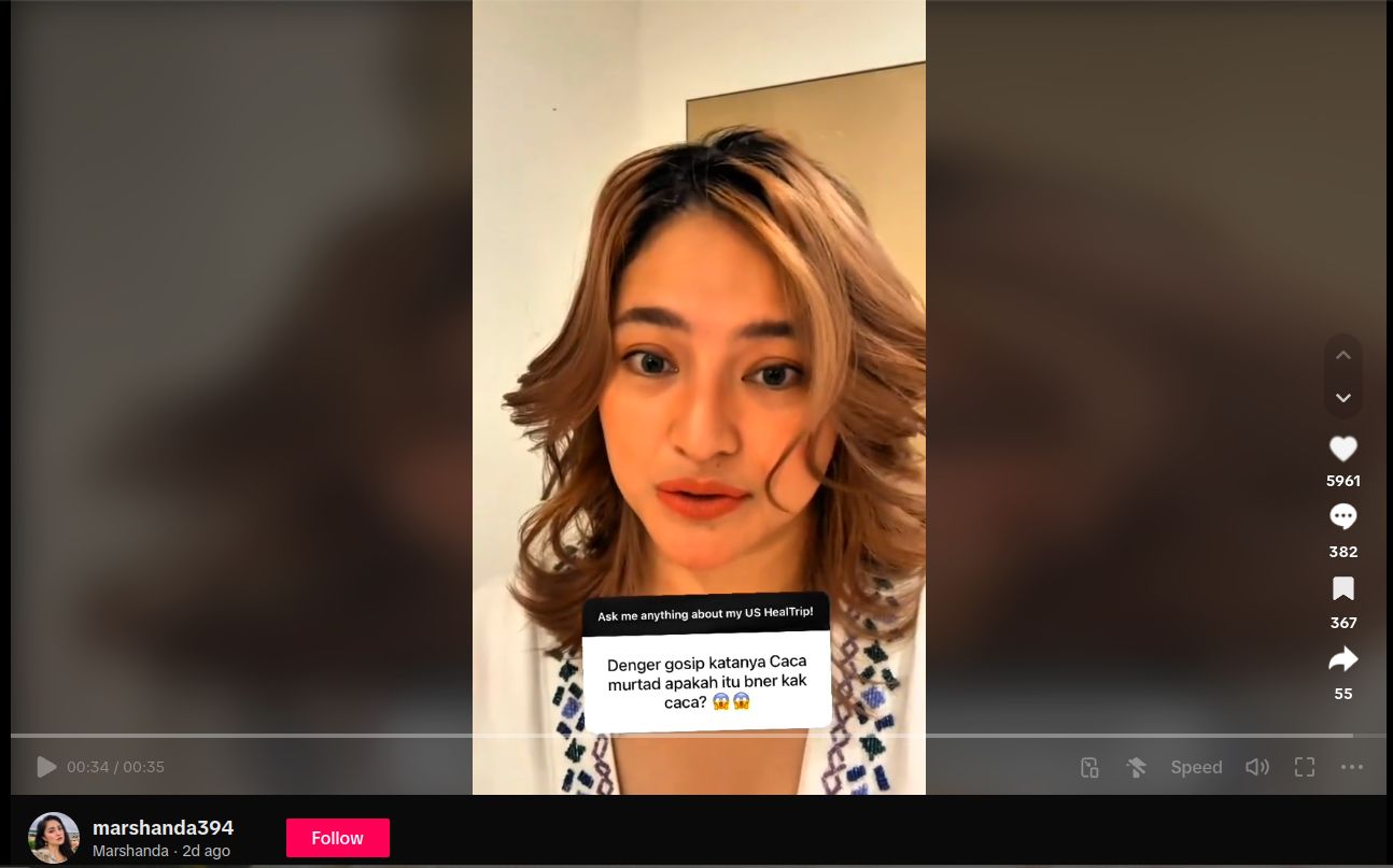 Unggahan Marshanda Jawab Pertanyaan Isu Murtad