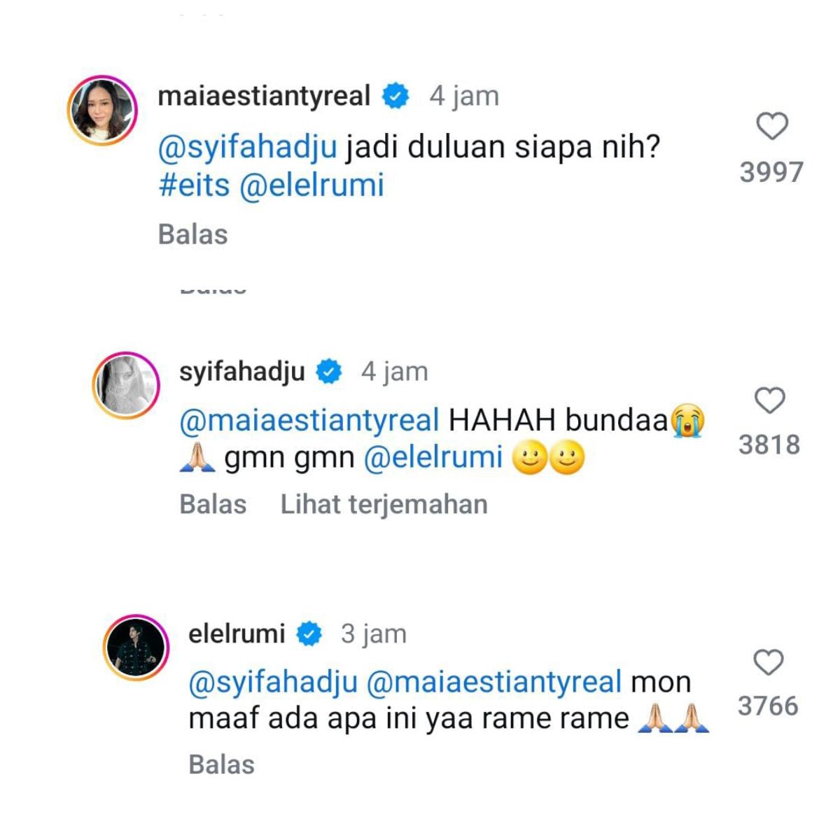 Komentar Syifa Hadju, El Rumi, dan Maia Estianty di unggahan Al Ghazali