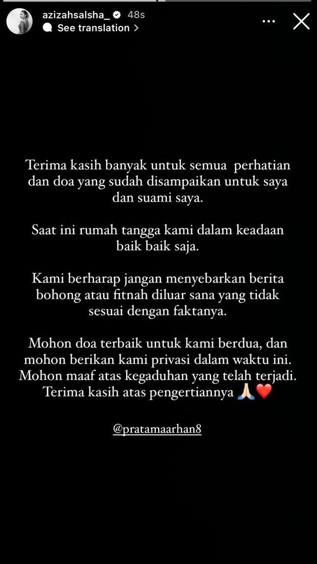 Aziza Salsha menjelaskan nasib pernikahannya dengan Pratama Arhan.