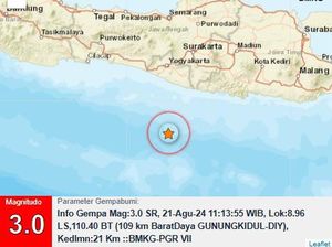 Gempa M 3,0 di Gunungkidul Siang Ini Gempa M 3,0 di Gunungkidul Siang Ini