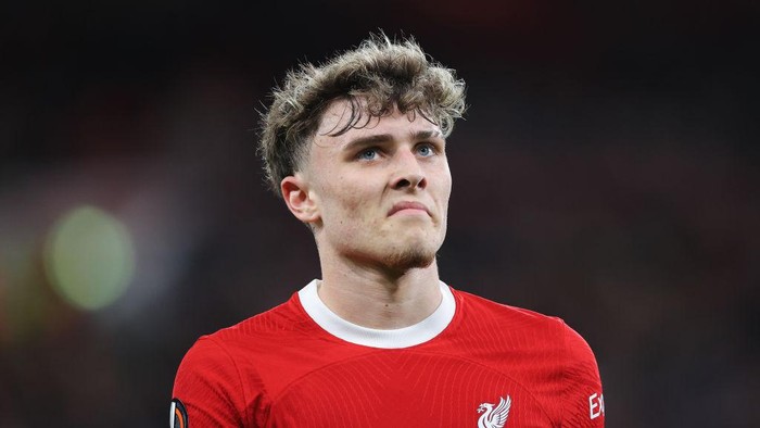 LIVERPOOL, ENGLAND - MARCH 14: Bobby Clark of Liverpool during the UEFA Europa League 2023/24 round of 16 second leg match between Liverpool FC and AC Sparta Praha at Anfield on March 14, 2024 in Liverpool, England. (Photo by James Gill - Danehouse/Getty Images)