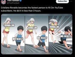 Ronaldo terjun jadi konten kreator YouTube dan dengan cepat punya jutaan subscriber. Mr Beast takut kesalip gak nih? Foto: dok. Internet/X (Twitter)