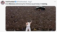 Enzo Maresca wajib punya skill menggerakan massa seperti mendiang Freddie Mercury saat berlatih dengan skuad Chelsea sekarang. Ay-Oh... Ay-Oh! (Foto: Twitter)