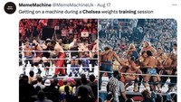 Fans juga menyamakan ramainya skuad Chelsea saat latihan dengan arena Royal Rumble WWE. (Foto: Twitter)