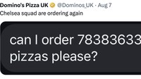Kalau kata meme ini, Chelsea kalau pesan pizza bisa sampai sebanyak ini loh. (Foto: Twitter)