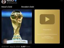 Trofi Piala Dunia Messi Vs Golden Play Button Ronaldo ikut diadu. Foto: dok. Internet/X (Twitter)