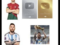 Eits jangan salah, Messi kan sudah punya trofi Piala Dunia. Ronaldo belum ada tuh! Foto: dok. Internet/X (Twitter)
