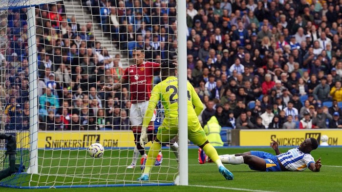 Brighton & Hove Albions Danny Welbeck (right) scores their sides first goal of the game during the Premier League match at the American Express Stadium, Brighton. Picture date: Saturday August 24, 2024. (Photo by Gareth Fuller/PA Images via Getty Images)