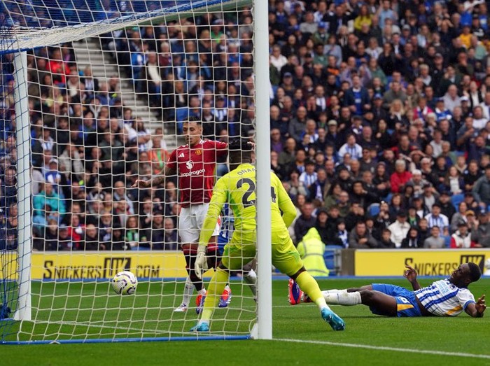 Brighton & Hove Albion's Danny Welbeck (right) scores their side's first goal of the game during the Premier League match at the American Express Stadium, Brighton. Picture date: Saturday August 24, 2024. (Photo by Gareth Fuller/PA Images via Getty Images)