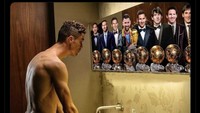 Meme muncul mengingat Ronaldo punya koleksi 5 Ballon dOr, masih kalah dari 8 punya Lionel Messi. Foto: dok. Internet/X (Twitter)