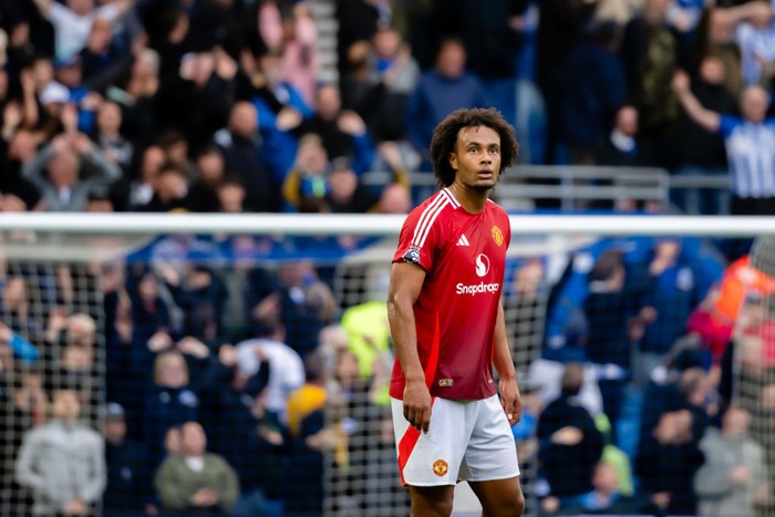 BRIGHTON, ENGLAND - AUGUST 24:  Joshua Zirkzee of Manchester United looks on during the Premier League match between Brighton & Hove Albion FC and Manchester United FC at Amex Stadium on August 24, 2024 in Brighton, United Kingdom. (Photo by Ash Donelon/Manchester United via Getty Images)