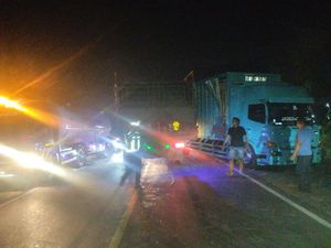 Laka Truk VS Truk di Jalan Lintas Palembang-Jambi, Tak Ada Korban Jiwa