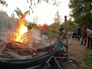 Arena Sabung Ayam di Mojokerto Dibakar Polisi, Pejudi Kabur Arena Sabung Ayam di Mojokerto Dibakar Polisi, Pejudi Kabur